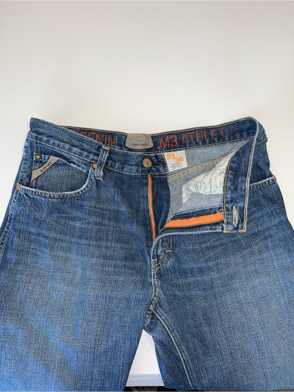 Ariat M3 Athletic Fit Jeans Loop Lock Medium Wash Blue Western Men’s 33x36 - Picture 5 of 14